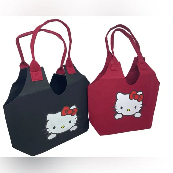 2 PACK Hello Kitty Felt Tote Bag Sanrio Handbag New - Picture 2 of 16